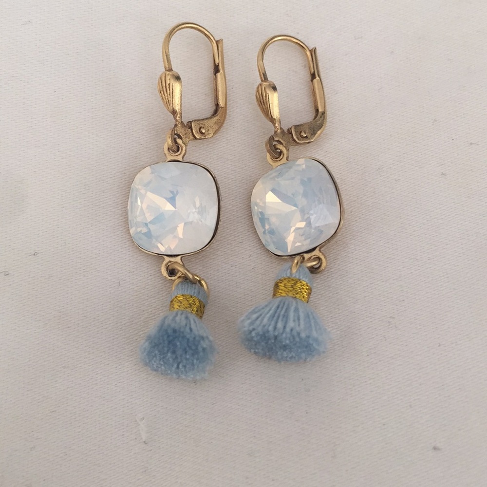NEW Blue Ruby mini crystal and tassel earrings